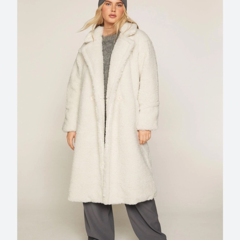 Nasty Gal Curly Borg Long line Off-White Teddy Jacket XL